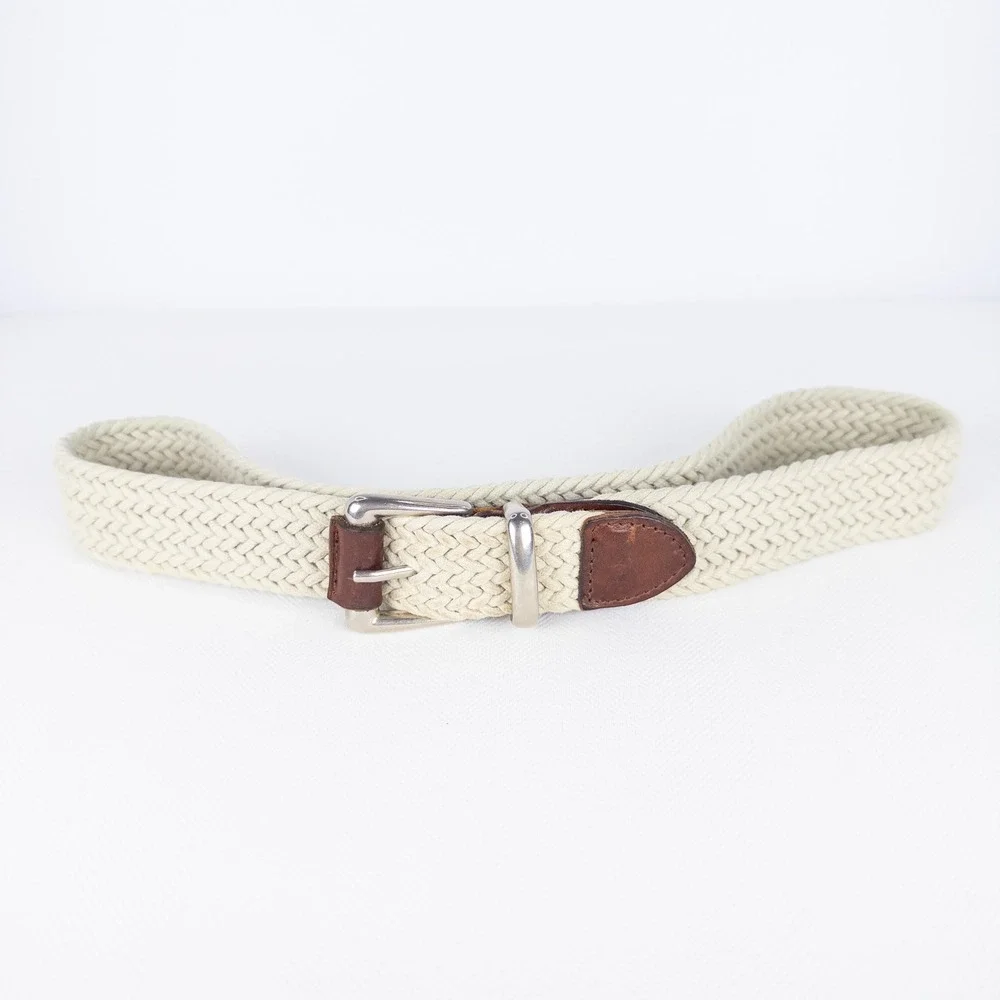 Classic The Limited Ivory Woven Belt Brown Italian Leather Trim Made in USA